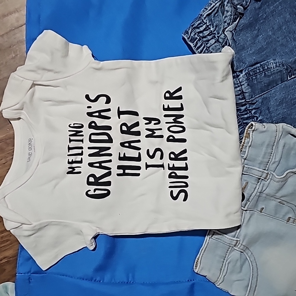 Bundle 2 baby jeans shorts and a onesie 12 months